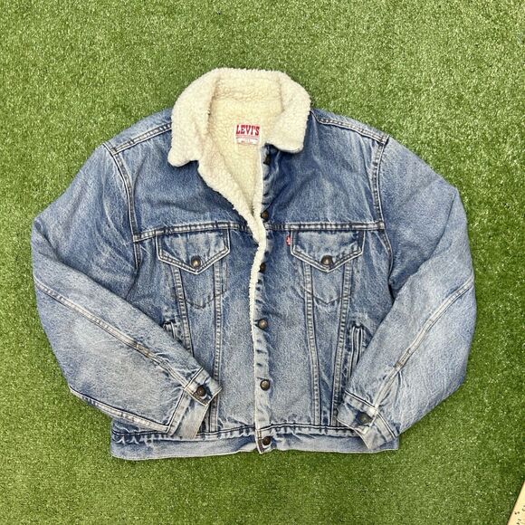 Vintage Levi's Sherpa Lined Denim Jean Jacket Mens Size 42R Made In USA 80's